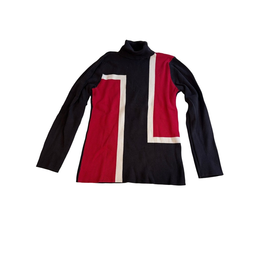 Style & Co. Women's Ribbed Turtleneck Sweater Geometric Color Block Knit Top